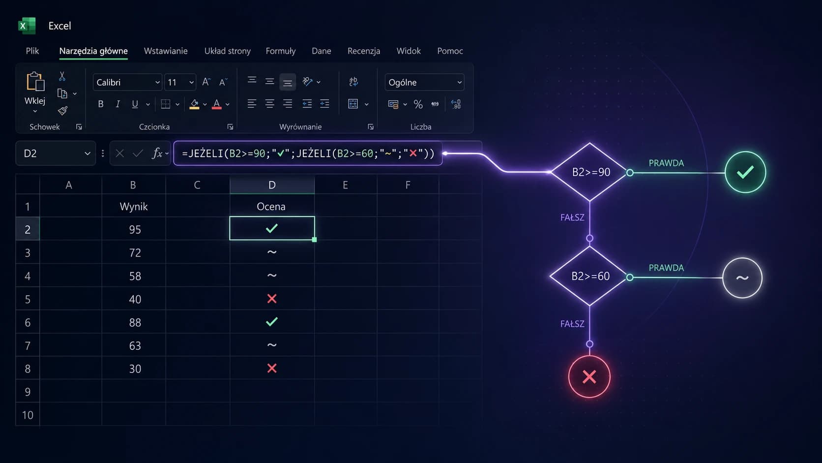 JEŻELI, SUMA.JEŻELI, LICZ.JEŻELI — formuły warunkowe w Excelu